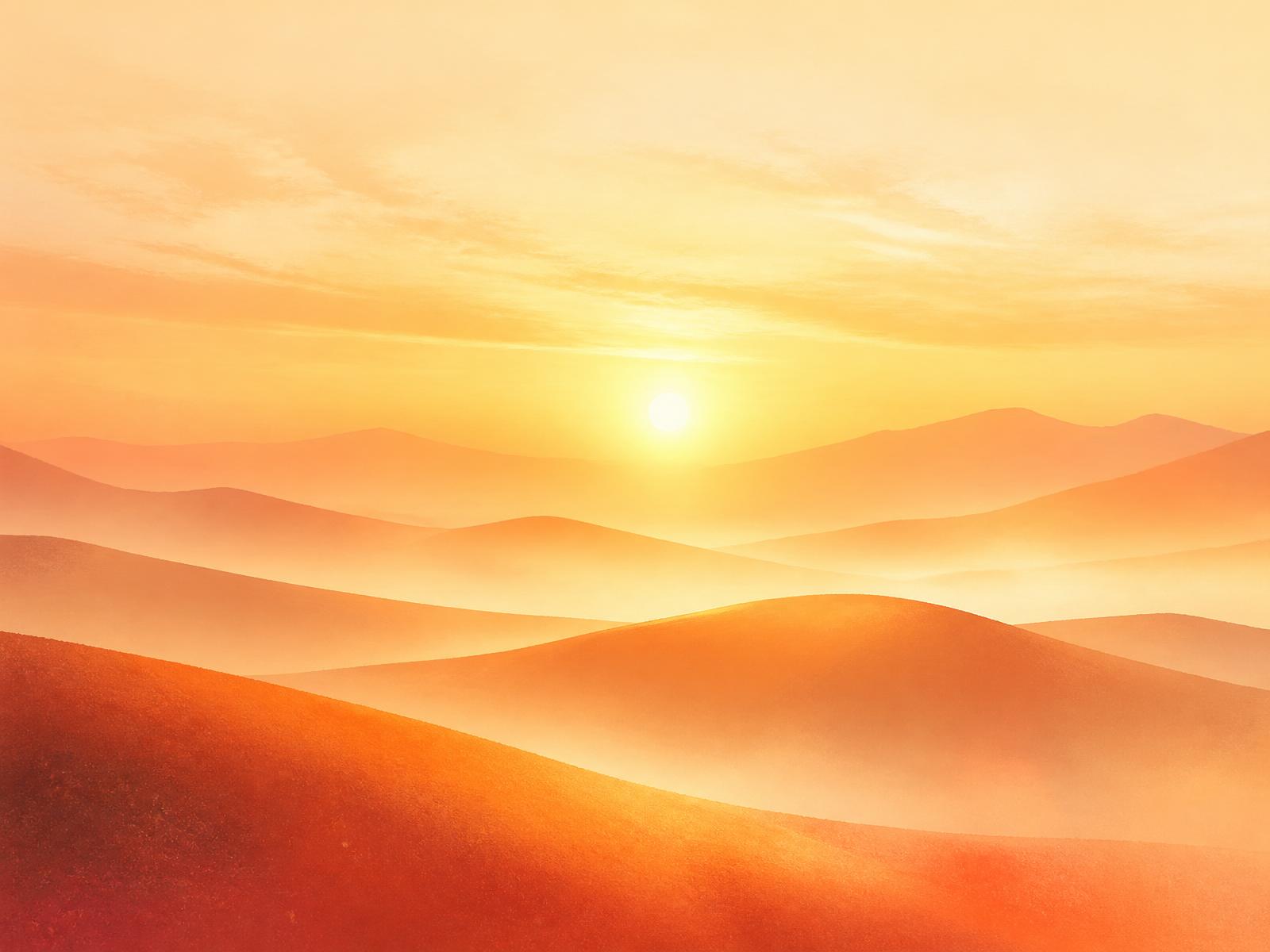 A soft golden sunrise over rolling hills